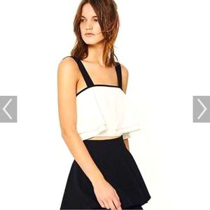 Zara White Cropped Zipped Top with Black Trim size S